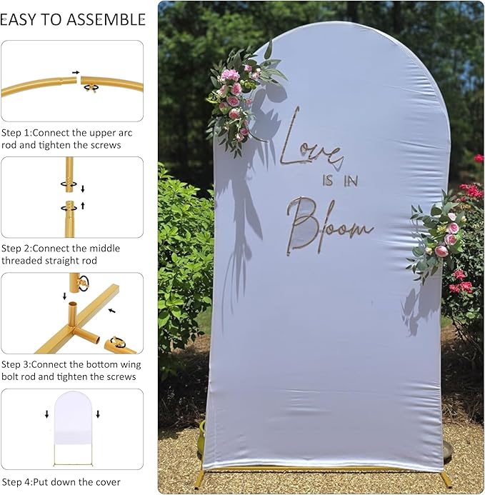 Vincidern 6.6FT Wedding Arch Backdrop Stand and White Cover Set, Metal Backdrop Arch Stand and Cover for Birthday Parties, Baby Showers, Graduation, Event Decorations