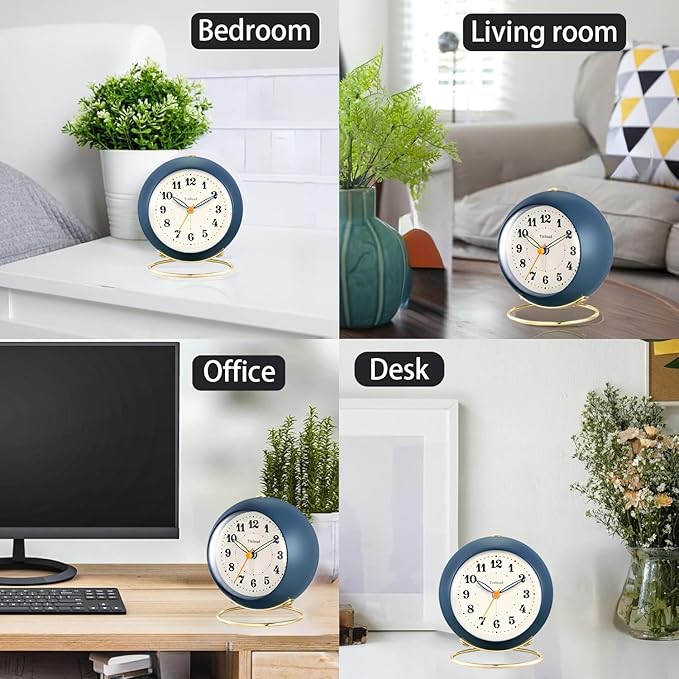 Tinload Analog Alarm Clock, Retro Simple Design Small Desk Clock with Manual Light, Battery Operated, Snooze, for Kids,Bedroom,Travel,Kitchen,Bedside Desktop(Blue)