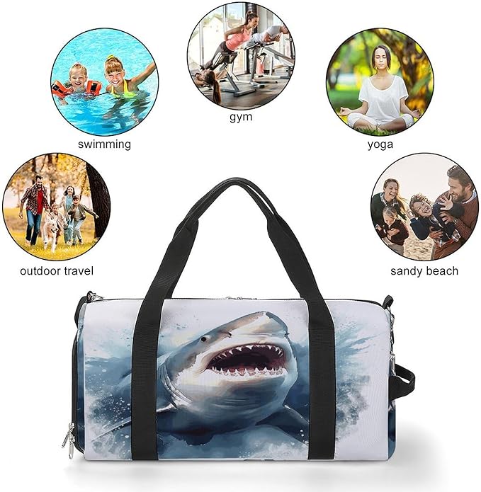 Shark in The Sea Gym Bag Lightweight ,Travel Duffle Bag with Shoe Compartment,Gym Bag for Women for Overnight, Weekend, Yoga, Gym, Business Trips, Sport And Hospital.