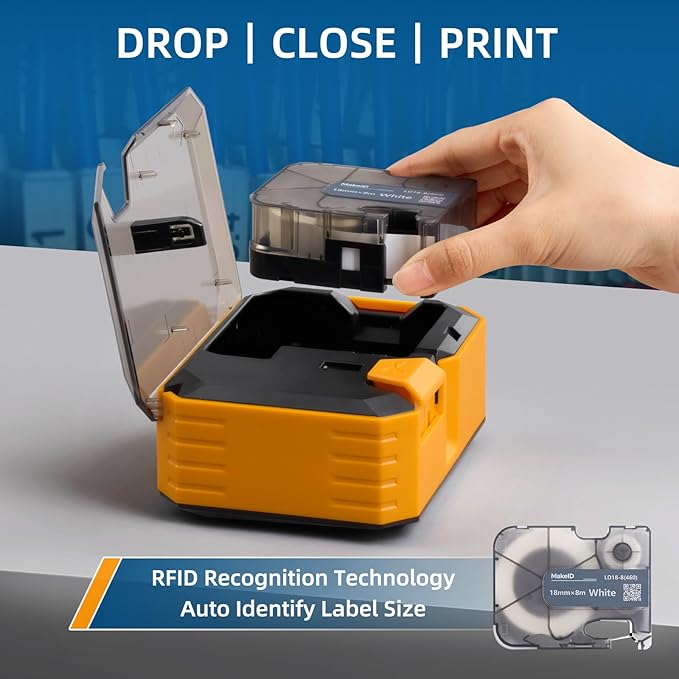 MakeID P31S&P31 Self-Laminating Wire Wrap for Electrical&Datacom Cable, Integrated PE Labels with Ribbon Cartridge for P31S&P31 Industrial Label Maker, Pre-Sized