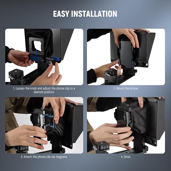 NEEWER X1 Pro II Teleprompter 9" All Metal with RT113 Remote/App Control, Quick Switch 1s Lock Arca Type QR Plate, Magnetic Phone Clamp Compatible with iPhone Android Smartphone, Assembly Free
