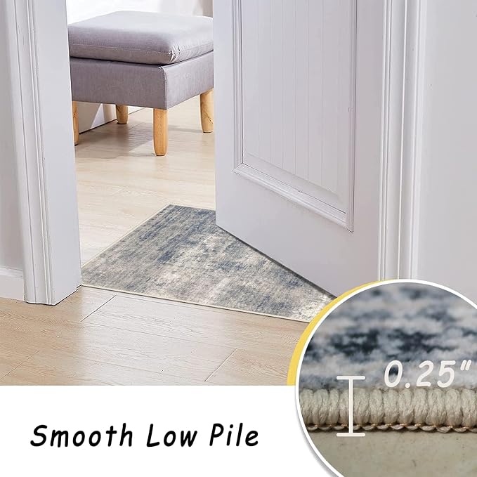 vivorug Washable Rug, Ultra Soft Area Rug 8x10, Non Slip Abstract Rug, Stain Resistant Rugs for Living Room Bedroom, Modern Rug (Gardual-Blue, 8'x10')