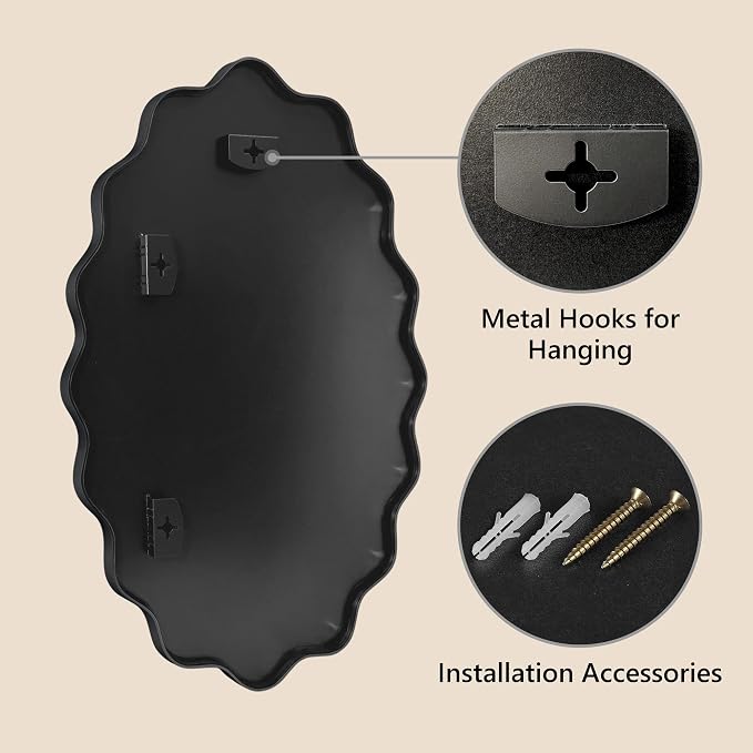 Oval Wavy Wall Mirror -Irregular Wall Mirror with Black Asymmetrical Aluminum Alloy Frame,22"x30" Decorative Wall Mirrors for Bathroom, Bedroom, Living Room, Dining Room,Entryway