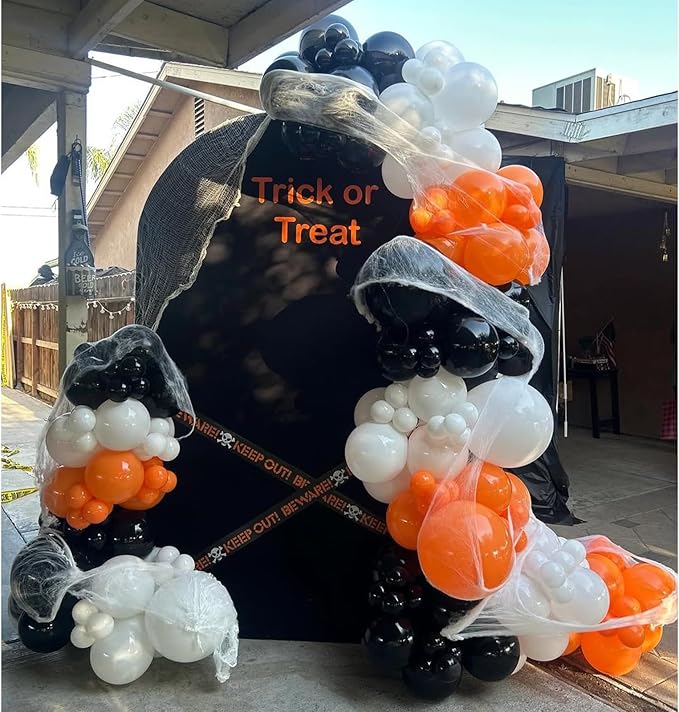 Orange and Black Balloons Arch Kit, 162pcs Orange Black White Metallic Silver and Confetti Balloons for Basketball Theme Birthday Halloween Trick or Treat Fall Party Decorations