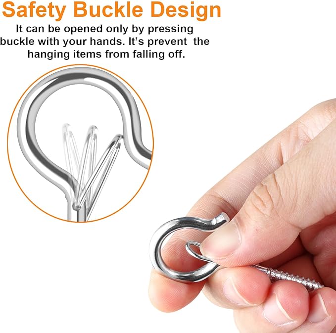 100 Pcs Screw-in Hooks for Outdoor String Lights, Q Hangers Hooks for Outside, Swivel Hanging Basket Patio Hook with Safe Buckle, Screw in Plant Eye Hook for Wall Ceiling with 1 Wing Nut Driver,Silver