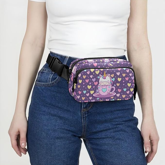 Kawaii Cup Unicorn Fanny Pack for Women Men Water Resistant Fashion Waist Packs with Adjustable Strap Belt Bag for Travel Workout Jogging Hiking 21219242