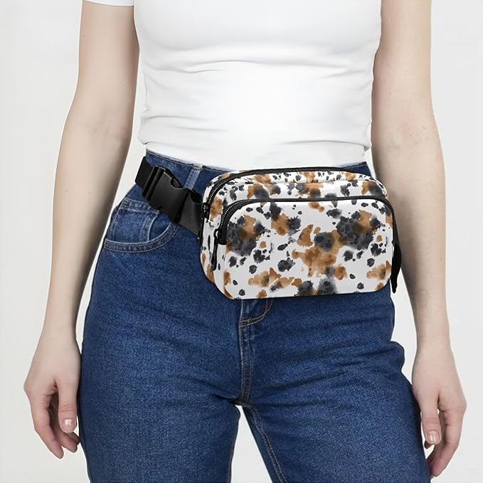 Brown Black Cow Print Fanny Pack for Women Men Water Resistant Fashion Waist Packs with Adjustable Strap Belt Bag for Travel Workout Jogging Hiking 21219298