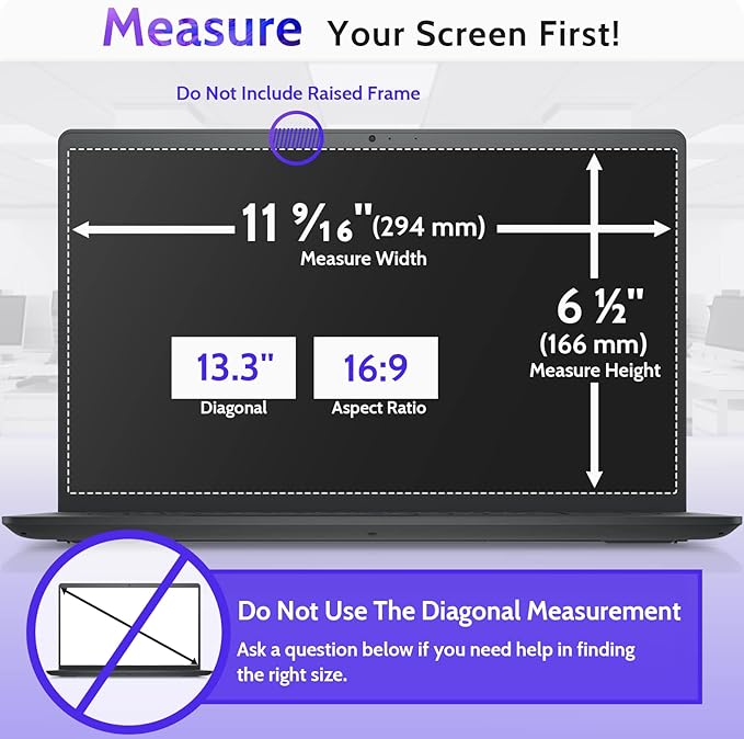 Peslv 13.3 Inch Laptop Privacy Screen for 16:9 Computer Monitor, Anti Glare Blue Light Filter Protector, Removable 13 In Security Shield Compatible with Lenovo Hp Dell Acer Asus Thinkpad Envy Xps