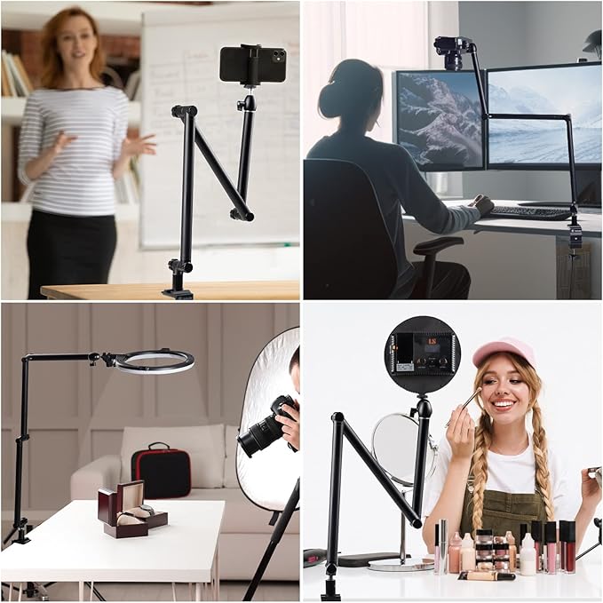 TARION Camera Desk Mount Stand - Articulating Arm, Flexible Overhead Mount, Adjustable Heavy Duty Tabletop DSLR Arm Boom for Flat Photography, Videography, Filming, Live Streaming TKB01