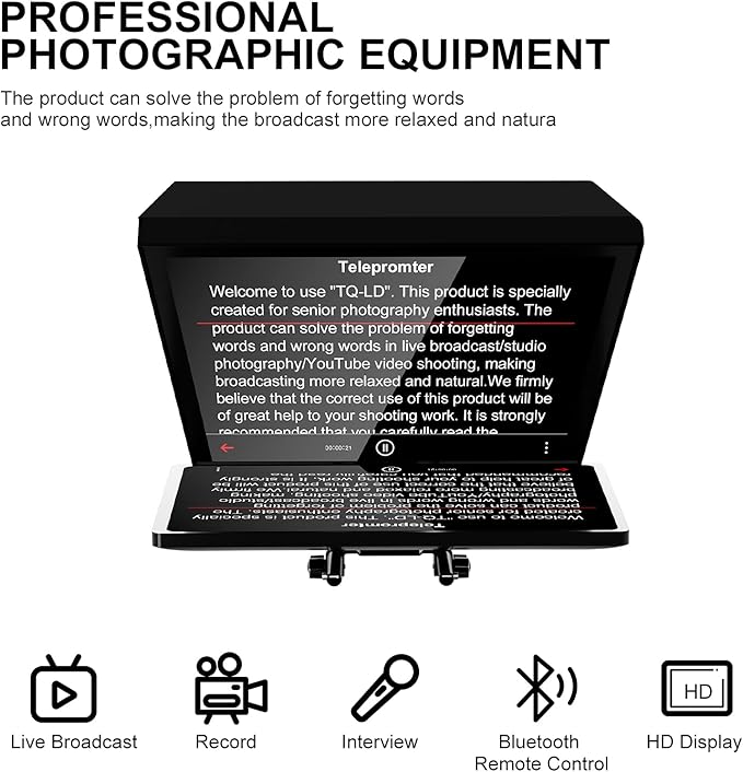 GVM Teleprompters for Digital Cameras/camcorders Portable 18.5'' Teleprompter Kit with Remote Control & App,Solid Aluminum Constructions,Colorless Spectroscope,Ultra HD Wide-Angle Lens