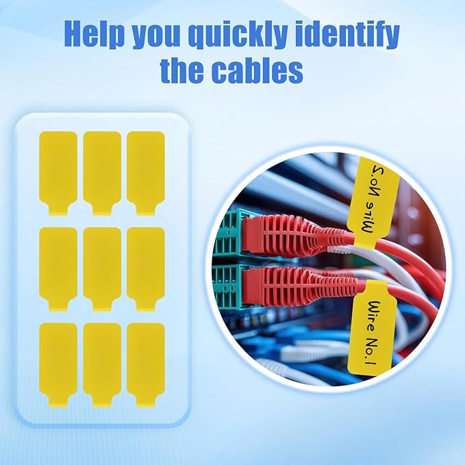 50 Pieces Cord Labels Self-Adhesive Nylon Cable Labels Tags Waterproof Wire Cable Tags or Electronics Office Computers Management and Identification (Yellow)