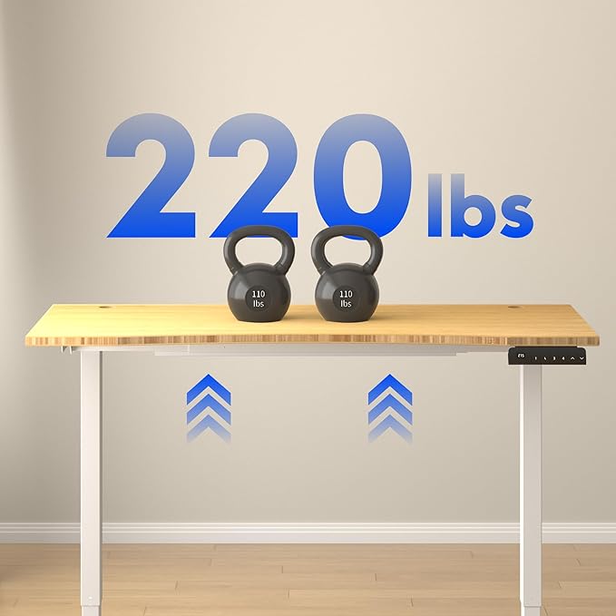 FLEXISPOT E3 Bamboo Dual Motor 60 x 30 Electric Standing Desk Sit Stand Up Desk, Holds 220 lbs, Adjustable Height w/ Memory Presets, Solid Bamboo Curved Desktop & White Frame, Ships in 2 Boxes