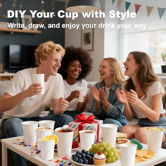 Coolcap 8 oz 1000 Pack Disposable Coffee Cups, Bulk White Disposable Paper Cups, Coffee Cups for Hot Tea, Chocolate and Cold Drinks