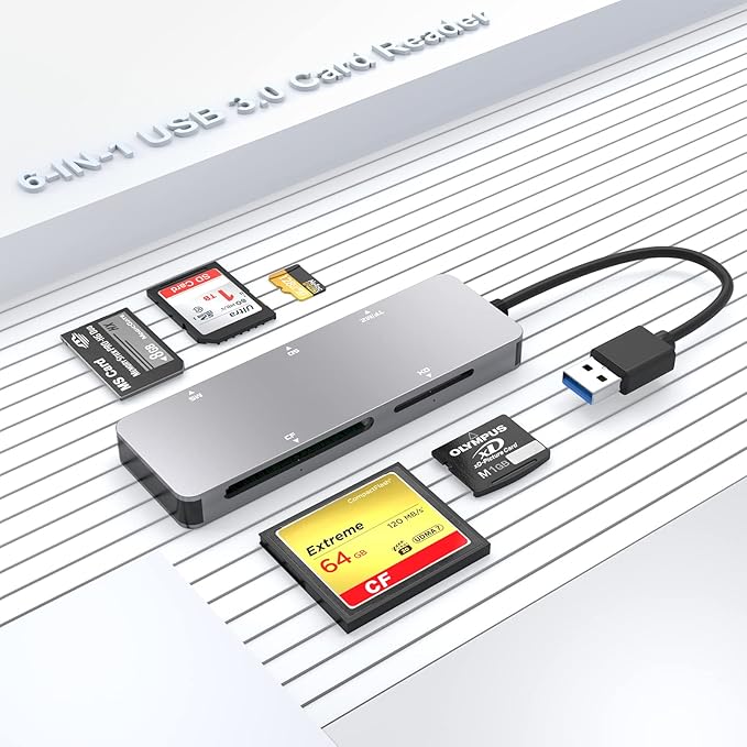 6-in-1 USB3.0 Multi Card Reader, USB 3.0 Memory Card Reader for SD SDXC SDHC Micro SD CF XD M2 MS MMC Camera Memory Card, Multi USB Card Reader/Writer(5Gbps) SD Card Reader for Windows,Mac OS,Linux