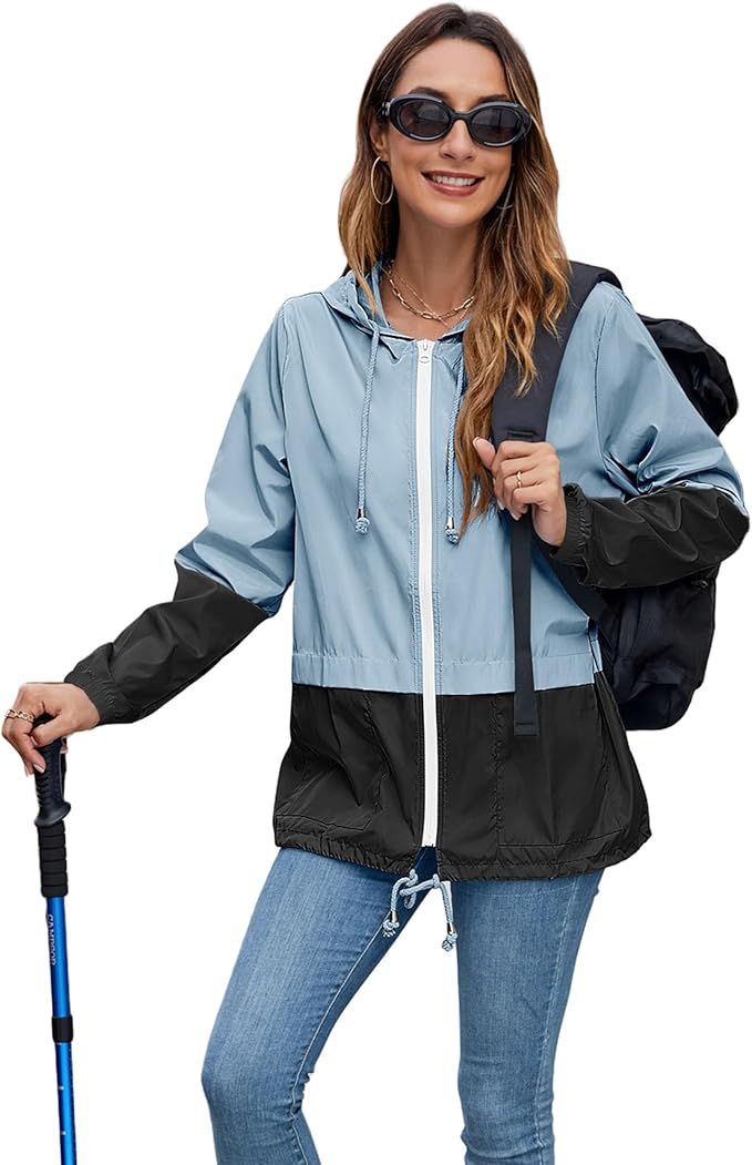 Hount Women's Lightweight Hooded Raincoat Waterproof Packable Active Outdoor Rain Jacket (S-3XL)