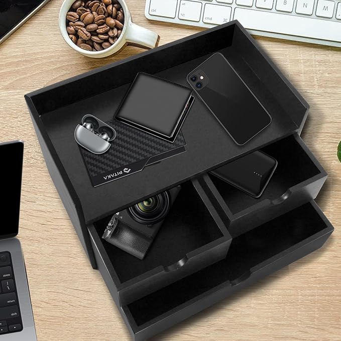 Charmewooden Desk Organizer with Drawers Countertop Drawer Organizer Drawers for Desk Top Home Office Workspace Bathroom Toiletries Supplies (black with shelf)