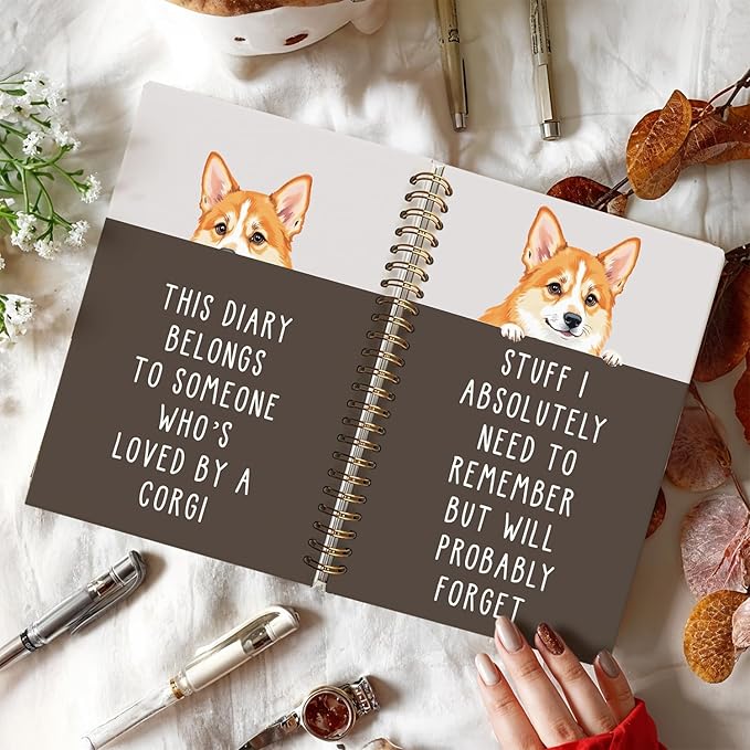 LIANGW Funny Corgi Gifts for Women & Men, Corgi Lovers Gifts Spiral Notebook Journal for Writing, Pet Dog Mom Owner Gift, 5.5x8.3 Inch