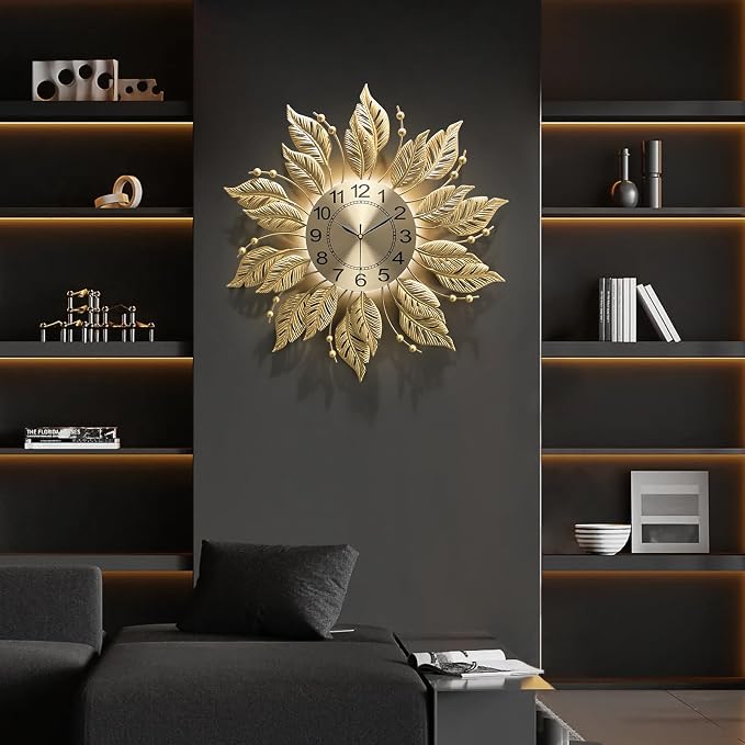 27" Gold Mid Century Modern Wall Clock,Battery Operated Decorative Decorative Metal Wall Clock for Living Room/Bedroom/Office/Bathroom Wall Art&Clocks