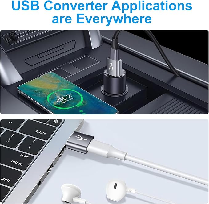 USB to USB C Adapter 10 Pack,USBC to USB Adapter,USB-A to USB-C Adaptor,TypeC USBA Male Female Converter for iPhone 16 15,MacBook,PS5,Phones,Charger,Grey