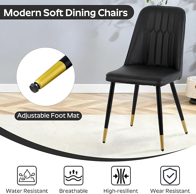 RGZ Mid Century Round Dining Table Set for 4, 36" Small Walnut Wooden Circle Kitchen Table & 4 Black PU Leather Kitchen Chairs, Dinner Table Set for Home, Apartment, Kitchen