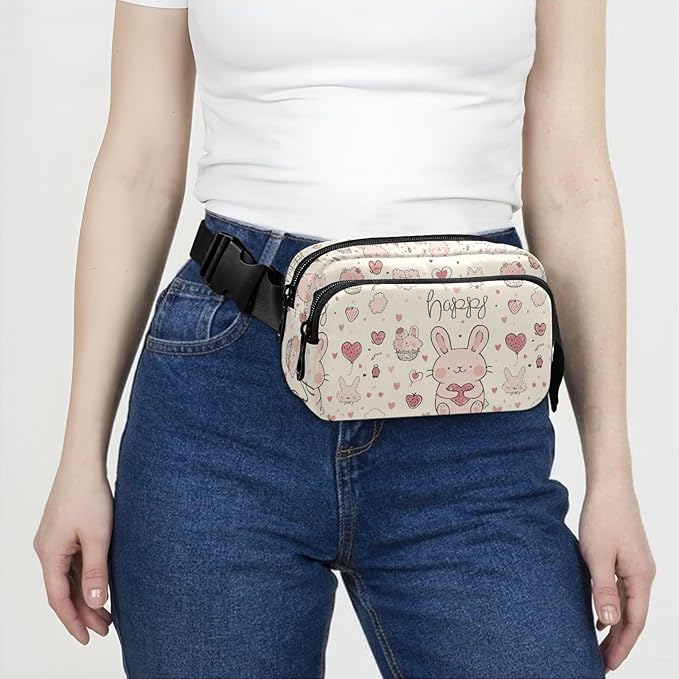 Kawaii Pink Rabbit Food Fanny Pack for Women Men Water Resistant Fashion Waist Packs with Adjustable Strap Belt Bag for Travel Workout Jogging Hiking 21219118