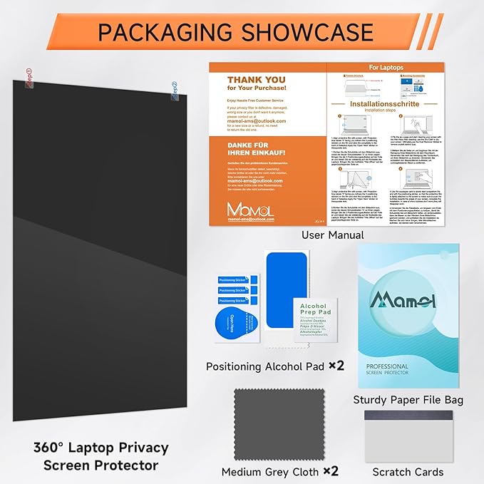 360° Privacy Screen for Laptop 13.3 Inch 16:9, 4 Way Computer Monitor Privacy Shield, Anti Glare Blue Light Filter Compatible with Lenovo Hp Dell Acer Asus Thinkpad Envy Xps
