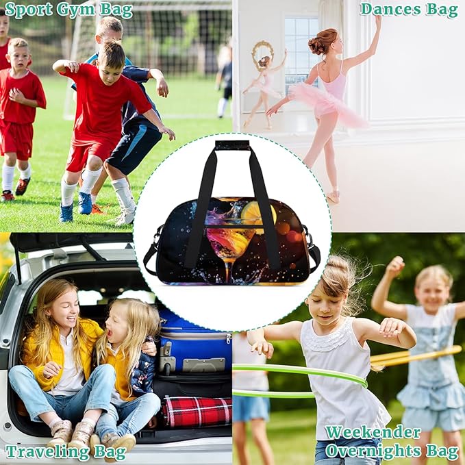 Cocktail Kids-Duffel-Bags Gymnastics Dance Bag Carry-On Overnight Travel Gym Lightweight Dance Sports Bags For Girls Boys Kids,