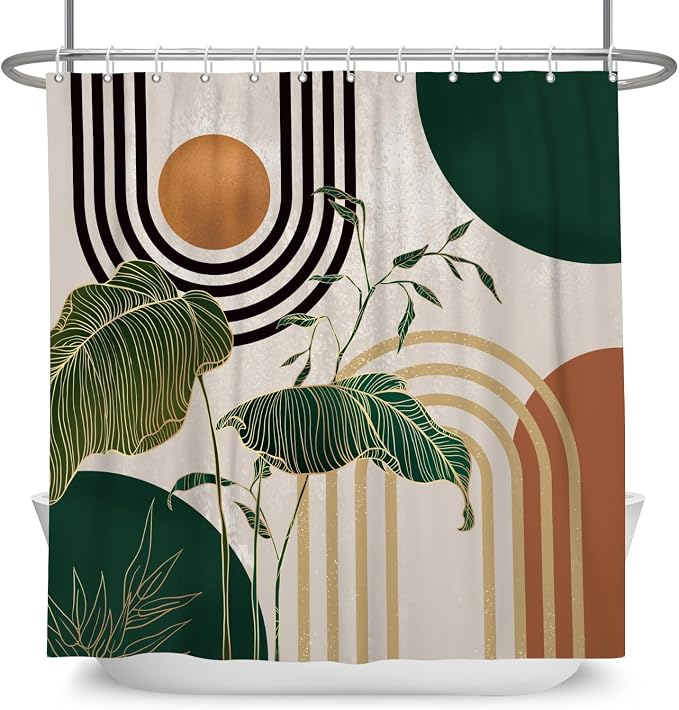 Boho Shower Curtain Green Shower Curtains for Bathroom Modern Shower Curtain Sets Bohemian Geometric Abstract Mid Century Tropical Bathroom Curtain Extra Long 72x72 in with 12 Hooks