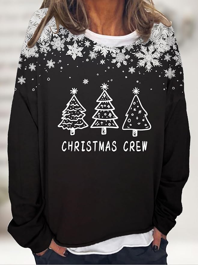 LOAIHA Christmas Shirts for Women Crewneck Snowman Snowflake Santa Graphic Shirts Christmas Tree Long Sleeve Xmas Hoodie