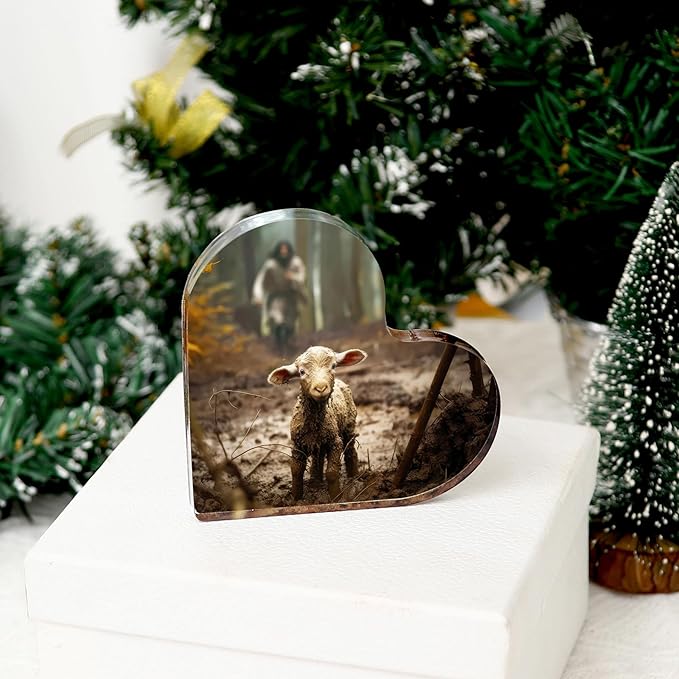Christian thank you gifts - Jesus and Lamb Religious Home Decor, for Mom Gifts,Inspirational Gifts for catholic Women,Friends,Mother's,teacher,christians,Baptism,Christmas, or Birthday (4"x4") D-238