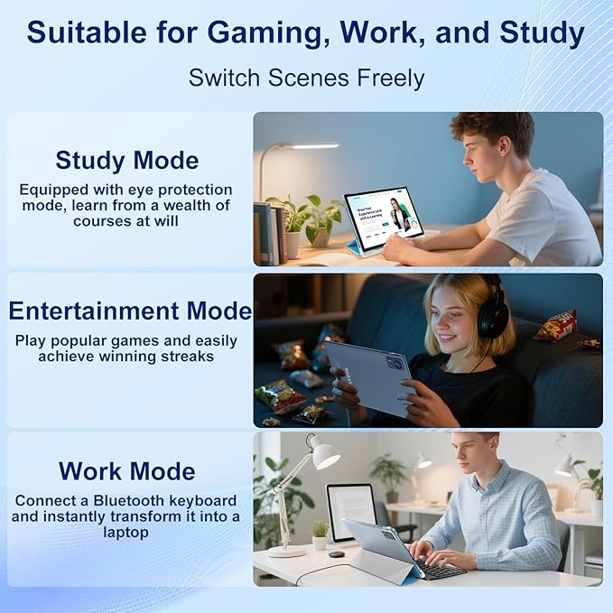 SUAAT Android 15 Tablet 30GB RAM 128GB ROM 1TB Expand, 10.1 Inch Tablets with Keyboard Mouse, Octa-Core, 8000mAh, HD IPS Display, 5G WiFi BT 5.0 GPS, Widevine L1, Gemini AI, Dual Camera - Blue