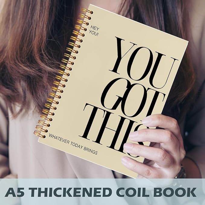 Yhtrg You Got This Inspirational Notebooks Journal, Brown Motivational Spiral Journal Notebook for Women, Brown Motivational Positive Notebooks for Office School Supplies, 5.5x8.3 Inch