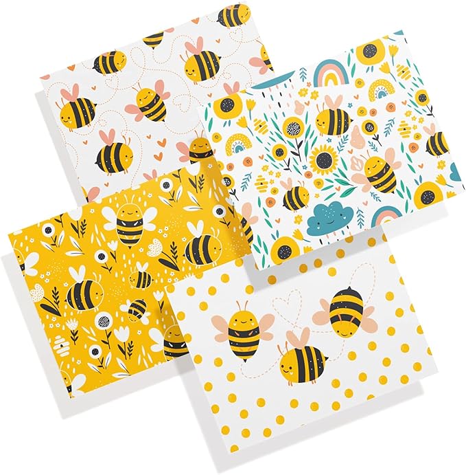 Twigs Paper - Assorted Bumble Bee Greeting Cards - Stationery Cards with Envelopes - Thank You Card - Blank Note Cards - Greeting Cards for All Occasions - Made in USA (5.5 x 4.25, Set of 12)
