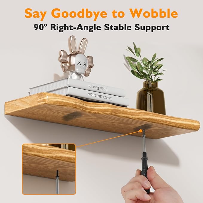 Solid Wood Live Edge Floating Shelves Set of 2 – 36" Rustic Wall Shelf with Hidden Bracket System, Wall Mounted Shelves for Bathroom, Kitchen, Living Room, Bedroom (Natural)