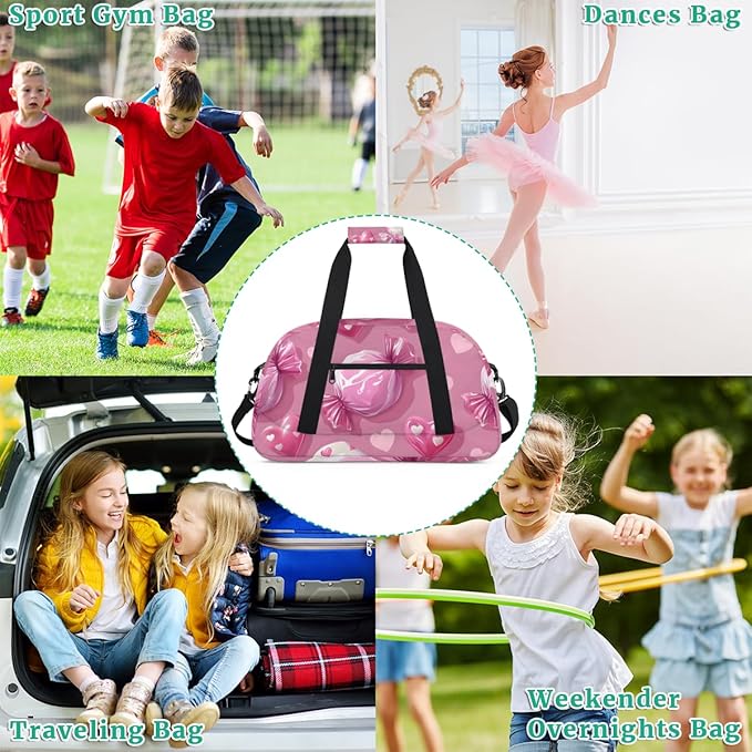 Candy Love Kids-Duffel-Bags Gymnastics Dance Bag Carry-On Overnight Travel Gym Lightweight Dance Sports Bags For Girls Boys Kids,
