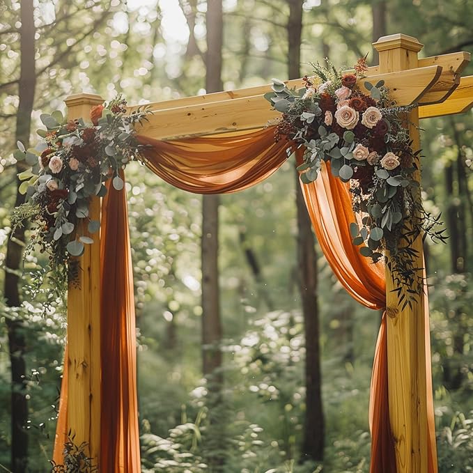 Wokceer Wedding Arch Draping Fabric Terracotta 4 Panels 28.7" x 20FT Sheer Drapes Backdrop for Ceremony, Birthday Party, Bridal Shower Decoration