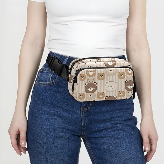 Kawaii Bear Stripe Fanny Pack for Women Men Water Resistant Fashion Waist Packs with Adjustable Strap Belt Bag for Travel Workout Jogging Hiking 21219062