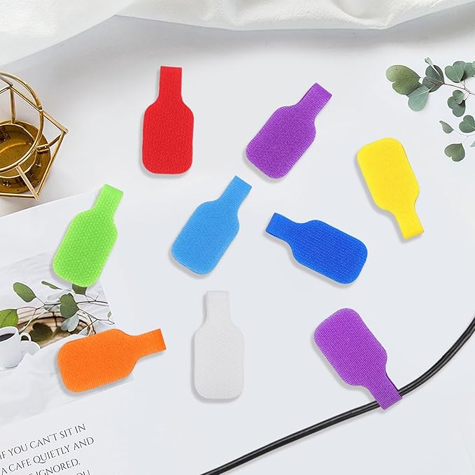 32PCS Multi Color Durable Cable Lables Waterproof Write on Cord Labels Tags for Reusable Electronics Organization Computer Industrial Cable Management Reusable Plastic Velcro Label(8 Colors)