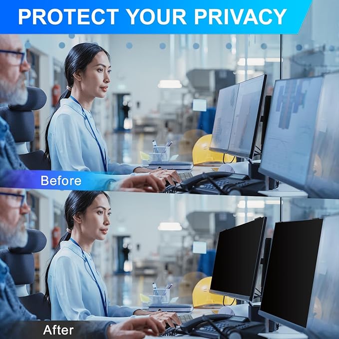 GUDTEKE Magnetic 23.8 Inch Privacy Screen for Computer Monitor 16:9 Aspect Ratio, Hanging Removable Anti-Blue/Glare Protector Film, Anti Spy Desktop Security Private Filter 23.8in
