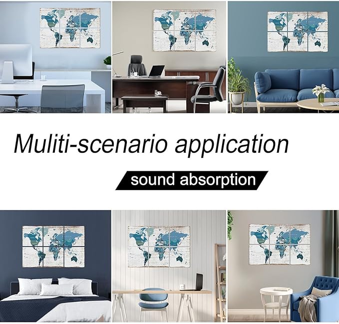YPY Acoustic Panels Art Soundproof Panels: Vintage World Map Print Acoustic Panels Decorative Sound Absorbing Panels for Office Recording Studio Room,36"x24",Set of 6