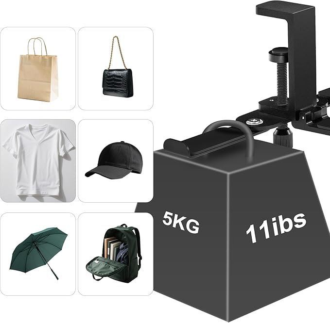 blingwider 3 Hooks Metal Heavy Duty Foldable Headphone Holder for Desk, Headset Stand for Desk,Backpack Holder Hook for Desk,Bag Hook Under Desk,Clamp Hook for Gaming PC Accessories,Black
