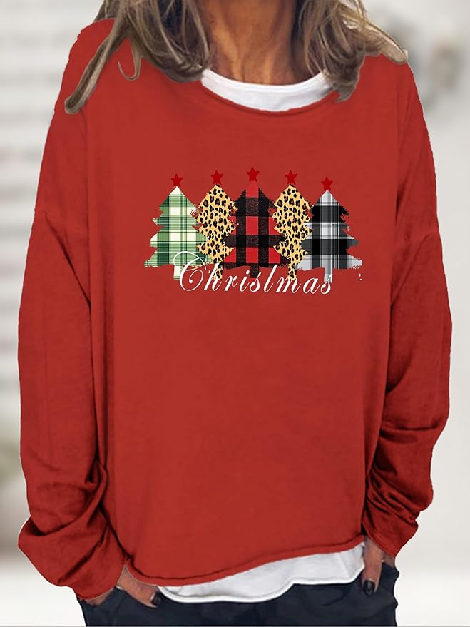 LOAIHA Merry Christmas Sweatshirt Crewneck Snowman Graphic Shirts Christmas Tree Sweater Long Sleeve Xmas Hoodie Pullover
