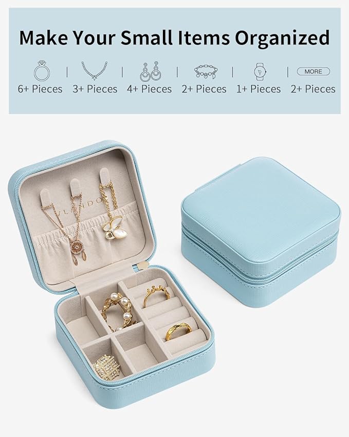 VLANDO Travel Jewelry Case - Teacher Appreciation Gifts for Women - Small Jewelry Travel Organizer Box Travel Essentials Gift for Teen Girl Women - Blue*6 pack