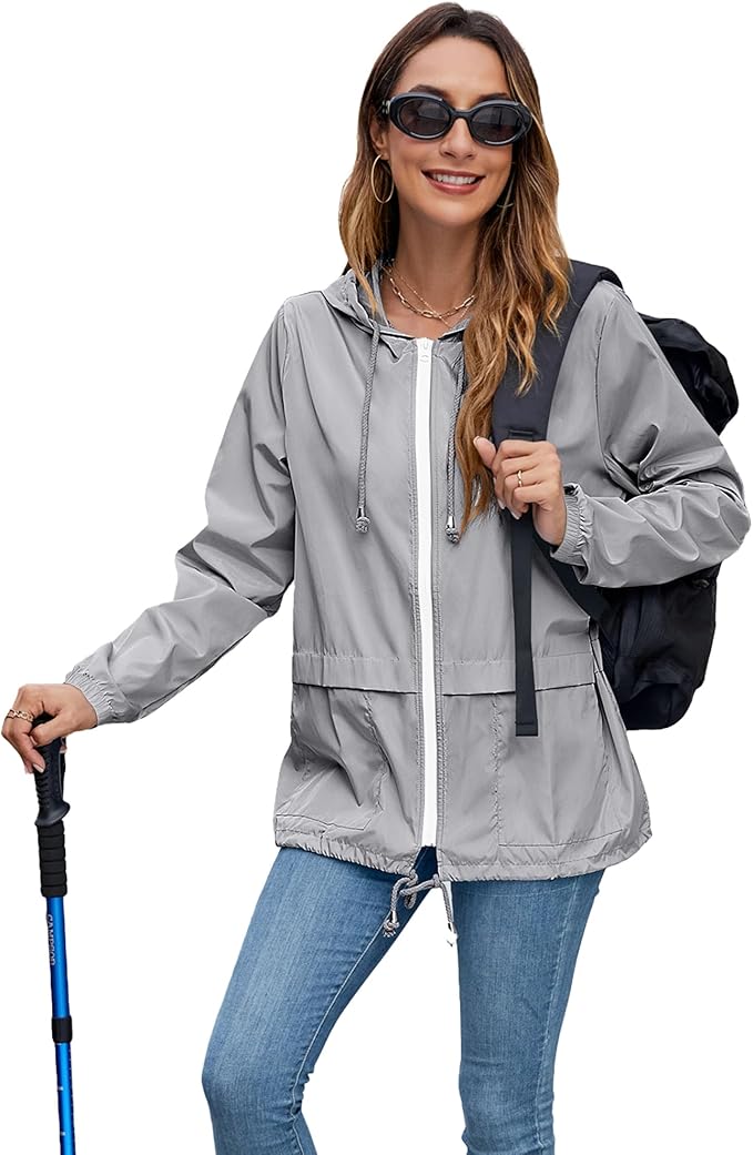 Hount Women's Lightweight Hooded Raincoat Waterproof Packable Active Outdoor Rain Jacket (S-3XL)