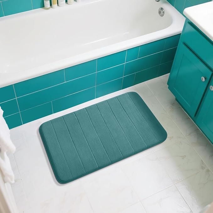 Yimobra Large Bath Mat 36"x24", Super Soft Quick Dry Memory Foam Bathroom Rug, Water Absorbent, Non Slip Backing Machine Washable for Tub Shower, Thick Comfort Support, Teal