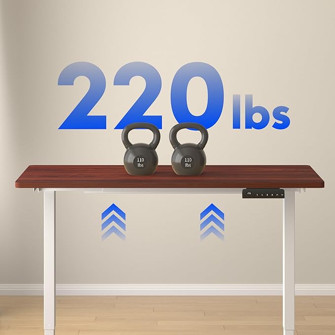 FLEXISPOT E3 Dual Motor Electric Standing Desk 48 x 30 Sit Stand Up Desk, Holds 220 lbs, Adjustable Height w/Memory Presets, One-Piece Mahogany Desktop & White Frame, Ships in 2 Boxes