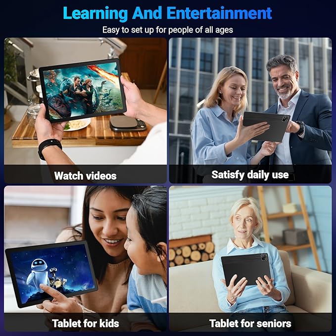 Tablet, 10 inch tablet Android 15 with Octa-core Processor, 30GB+128GB+1TB Expand, 6200mAh, 15W Fast Charge, 1280x800 HD IPS Screen, WiFi 6, BT 5.4, Dual Camera, Widevine L1 support, GMS Certified