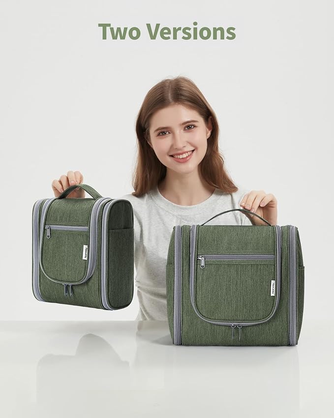 Narwey Hanging Toiletry Bag for Women Travel Makeup Bag Organizer Toiletries Bag Men for Cosmetics Essentials Accessories (Large, Army Green)