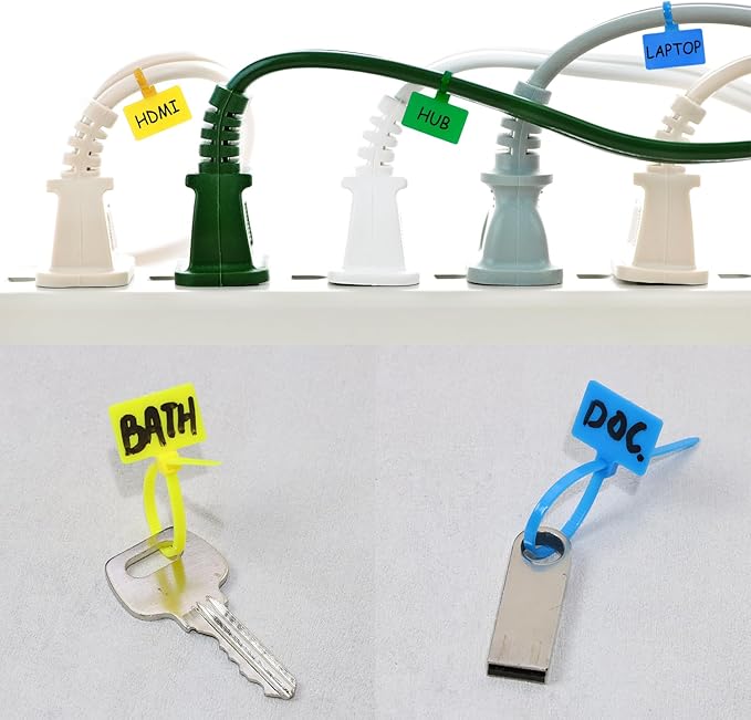Mini Skater Nylon Cable Zip Ties Tags 4" Tiny Self-Locking Write-On Identify Cord Tabs Cable Label Marker Ties for Office Home Identification and Organization, 50 Pack (Multicolor)