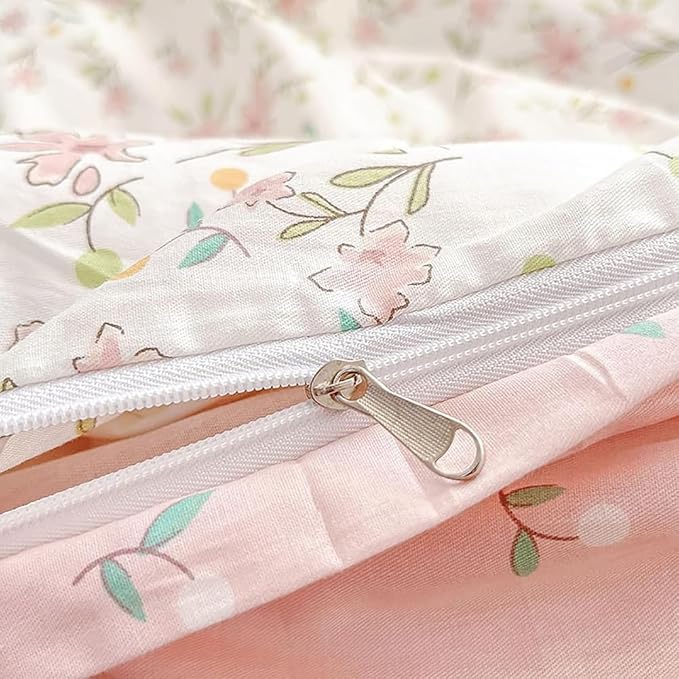 Vintage Style Pink Floral Duvet Cover King Cotton Garden Flower Duvet Cover Boho Cottagecore Bedding Set Chic Botanical Duvet Cover with 2 Pillowcases White Floral Comforter Cover King Bedding Set